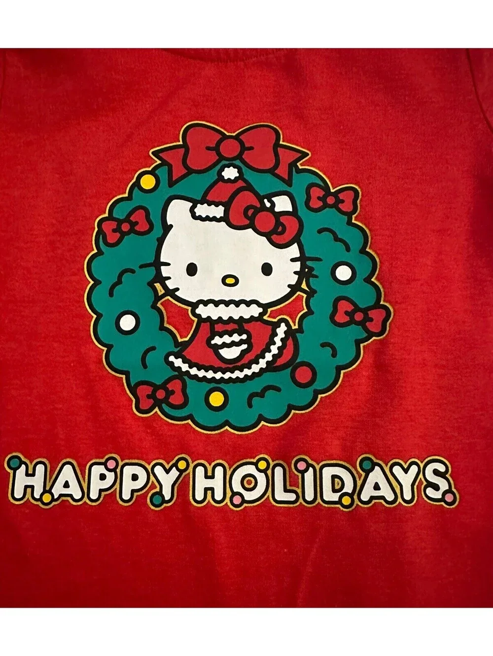 New Hello Kitty Toddler Girls Happy Holidays Size 3T Red Short Sleeve Shirt NWT